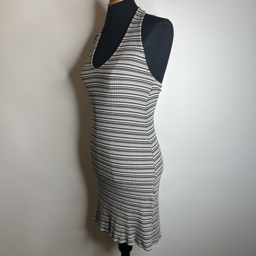 American Eagle Multicolor Striped Halter Dress Large Ribbed Open Back 90s Style - Picture 4 of 9